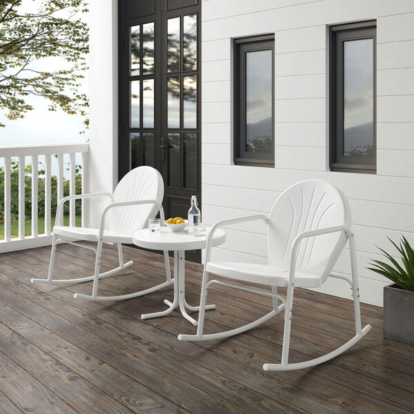 Griffith White Gloss and White Satin Outdoor Rocking Chair Set, Three-Piece, image 1