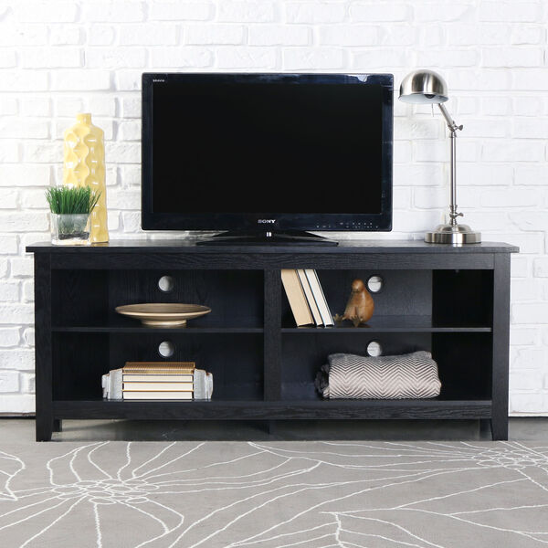 58-inch Wood Corner TV Console - Black, image 1