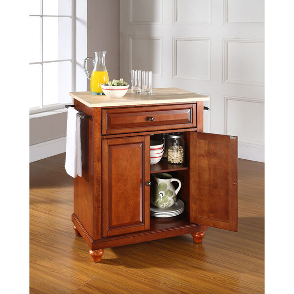 Cambridge Natural Wood Top Portable Kitchen Island in Classic Cherry Finish, image 3