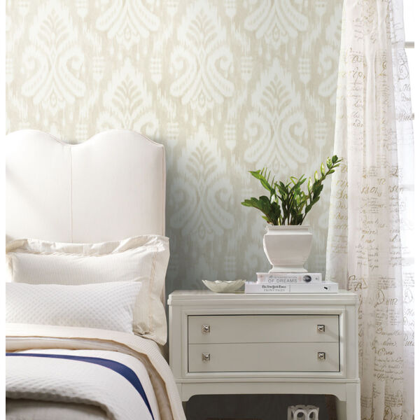 Tropics Beige Hawthorne Ikat Pre Pasted Wallpaper - SAMPLE SWATCH ONLY, image 1