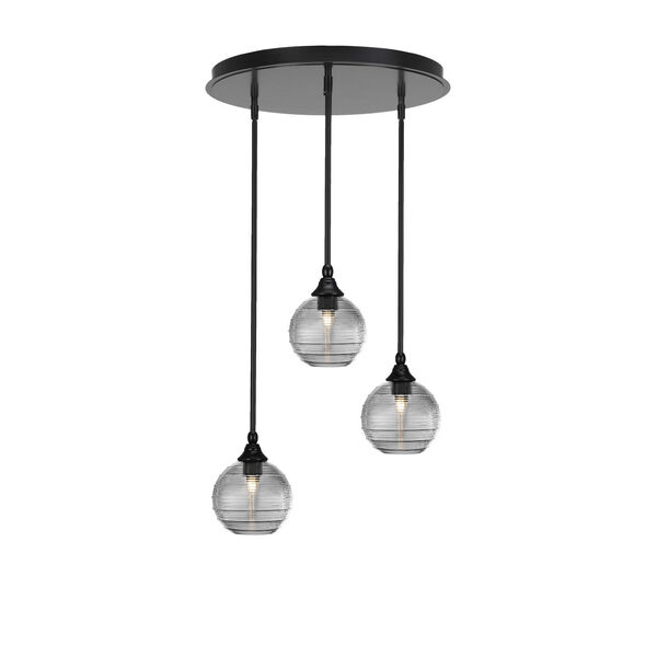 Empire Matte Black Three-Light Cluster Pendalier with 10-Inch Clear Ribbed Glass, image 1