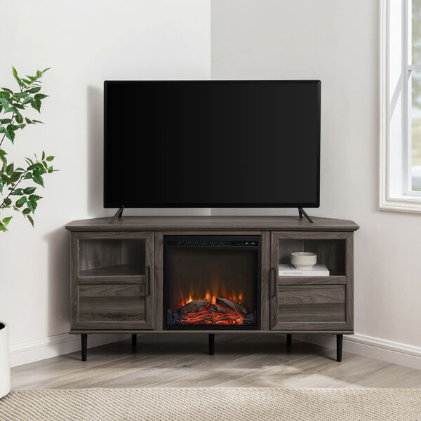 Owen Slate Gray Angled-Side Fireplace Corner TV Stand, image 1