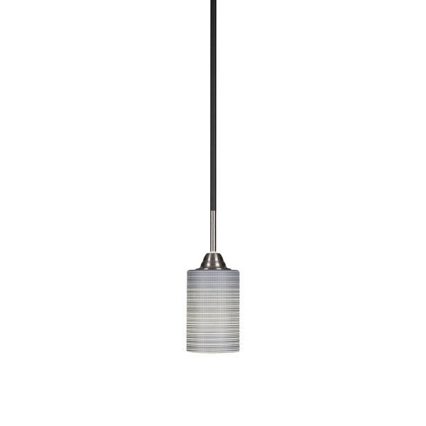 Paramount Matte Black and Brushed Nickel One-Light Mini Pendant with Gray Matrix Glass Shade, image 1