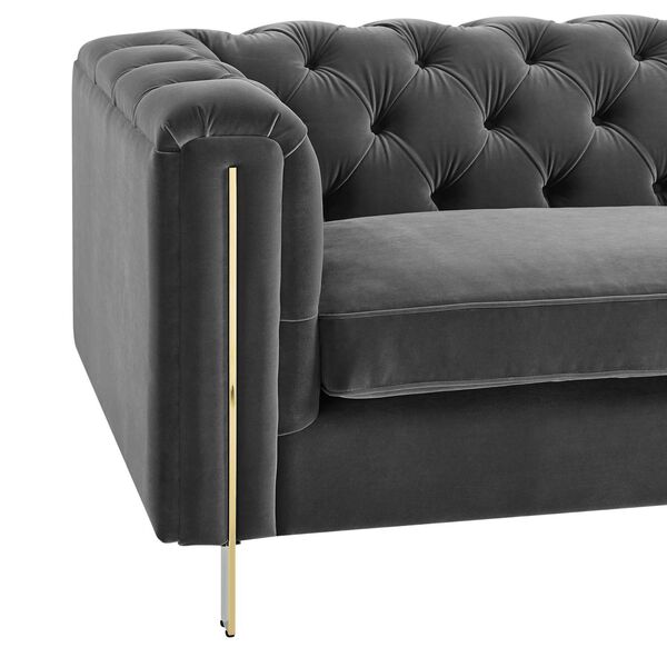 Charlene Gray and Brass Velvet Button Tufted Sofa, image 6
