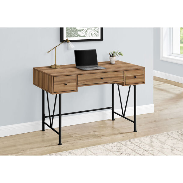 Natural and Black Computer Desk with Three Drawers, image 2