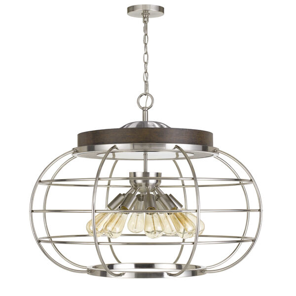 Liberty Brushed Steel and Natural Eight-Light Chandelier, image 1