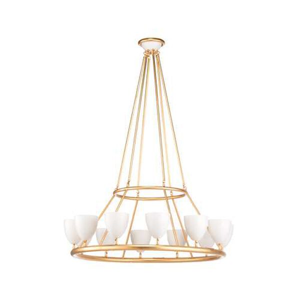 Antique Gold and Matte White 12-Light Chandelier, image 1