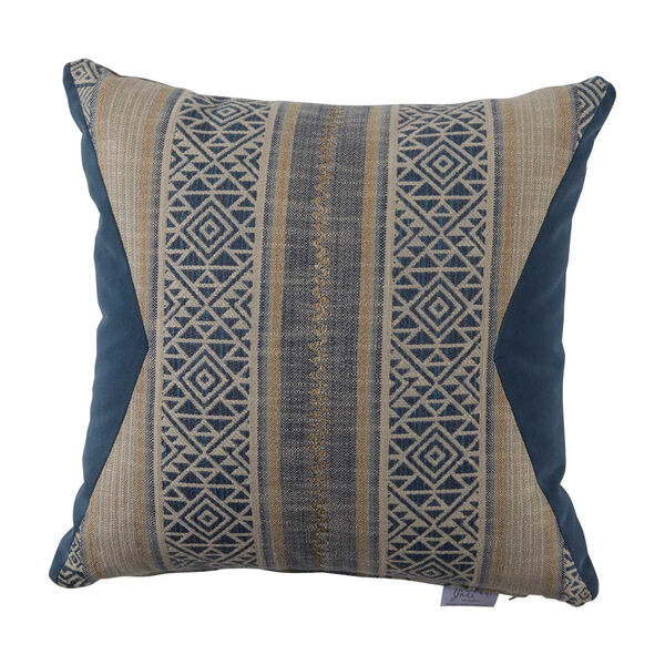 Aztec Indigo and Chambray Velvet 22 x 22 Inch Pillow with Knife Edge, image 1
