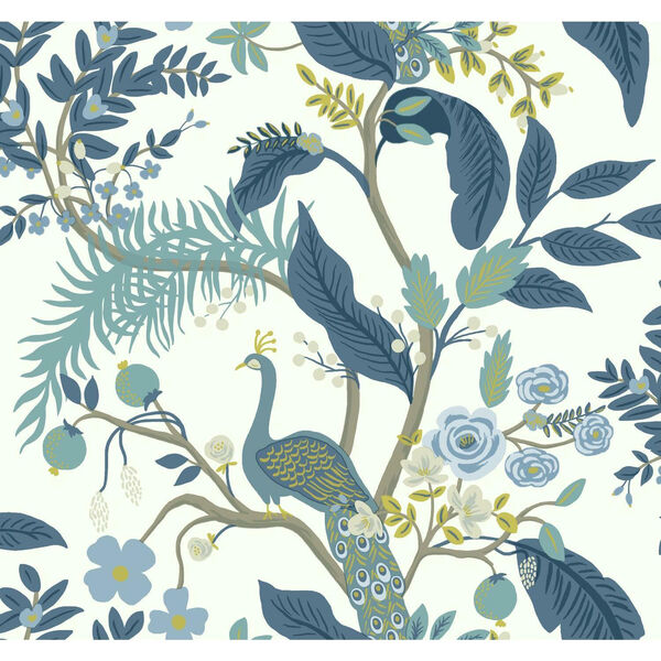 Rifle Paper Co. Blue and White Peacock Wallpaper, image 2