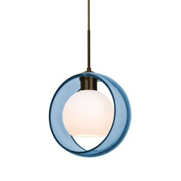Mana Bronze One-Light LED Pendant With Transparent Blue and Opal Glass, image 1