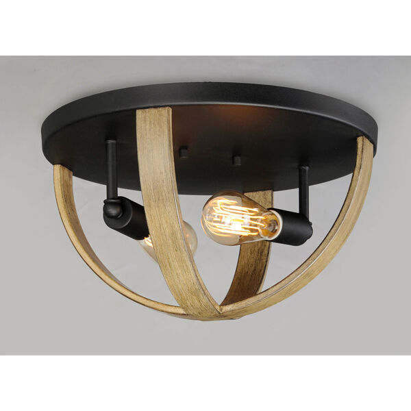 Compass Barn Wood and Black Two-Light Flush Mount, image 2