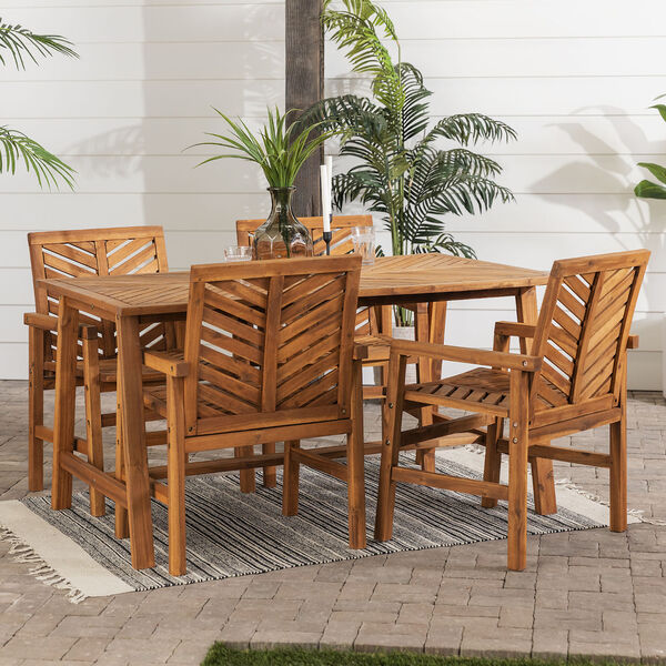 Vincent Brown Solid Acacia Wood Patio Dining Set, 5-Piece, image 3