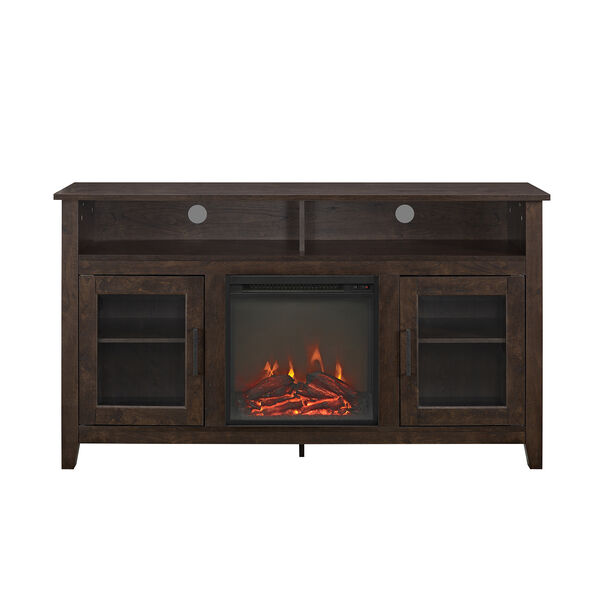 58-Inch Wood Highboy Fireplace Media TV Stand Console - Traditional Brown, image 3