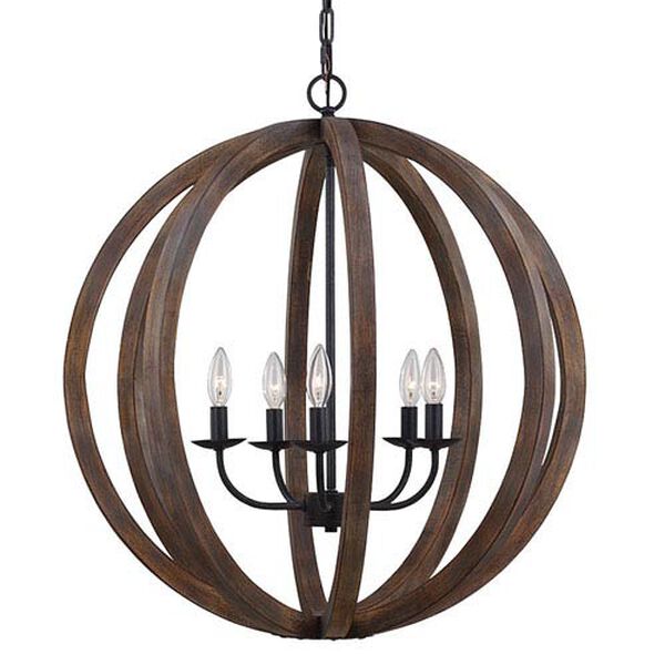 Hyattstown Weathered Wood and Iron Five-Light Chandelier, image 1
