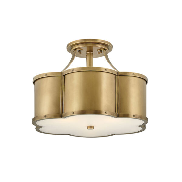 Chance Heritage Brass Three-Light Foyer Semi-Flush Mount With Etched Lens Glass, image 1