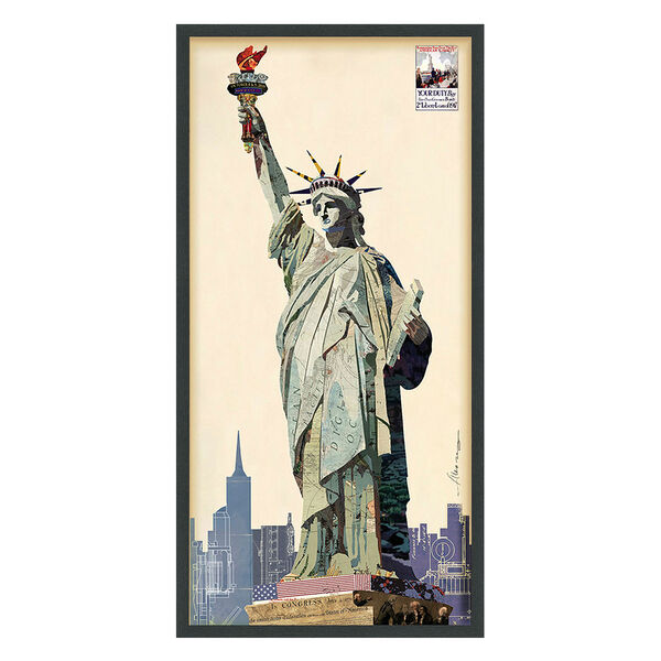 Black Framed Lady Liberty Dimensional Collage Graphic Glass Wall Art, image 2