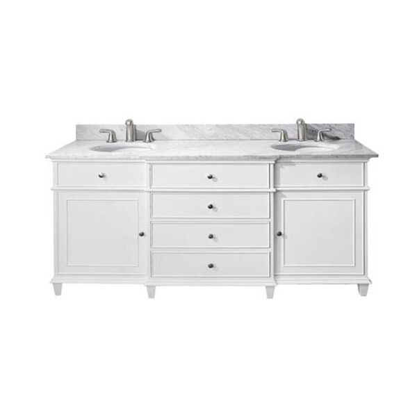 Windsor 72-Inch White Vanity with Carrera White Marble top and Dual Undermount Sinks, image 1