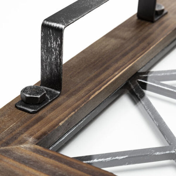 Ellingson Brown and Black Rectangular Metal Glass Wood Bottom Tray, image 6
