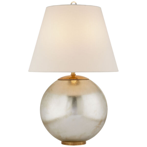 Morton Table Lamp in Burnished Silver Leaf with Linen Shade by AERIN, image 1