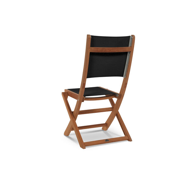 Stella Black Teak Outdoor Round Folding Table and Chair Bistro Set, 3-Piece, image 5