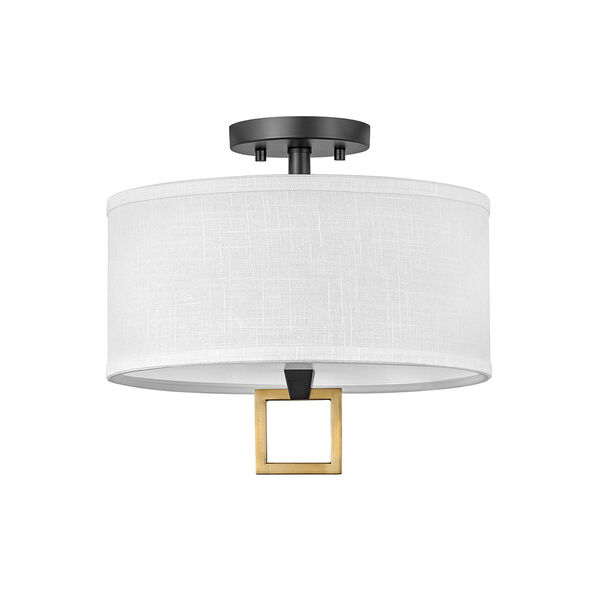 Link Black Two-Light LED Semi-Flush Mount with Off White Linen Shade, image 5