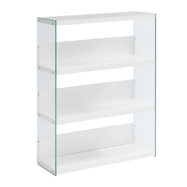 SoHo White and Glass Four-Tier Wide Bookcase, image 1