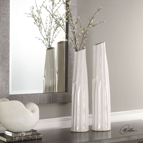 Kenley Crackled White Vases, Set of Two, image 2