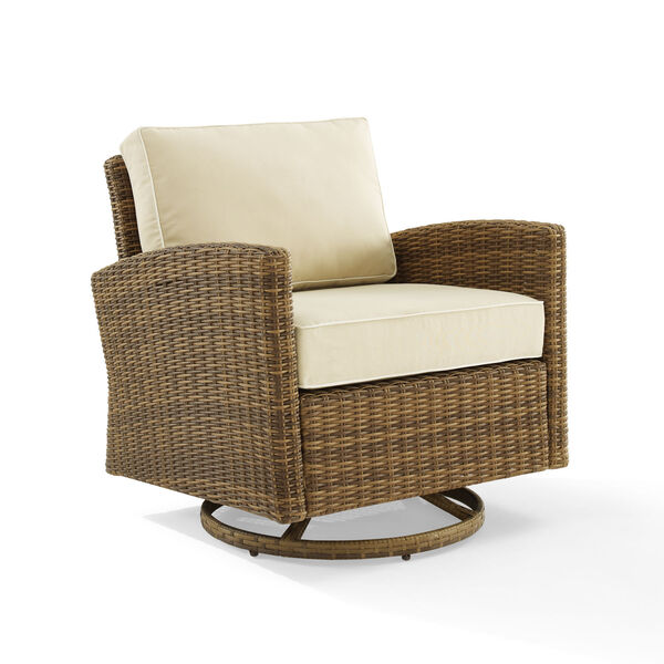 Bradenton Sand and Weathered Brown Outdoor Wicker Swivel Rocker Chair, image 4