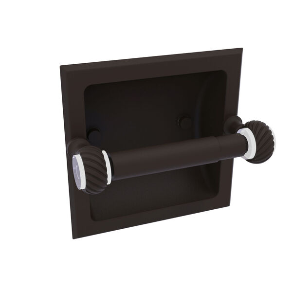 Pacific Grove Oil Rubbed Bronze Six-Inch Recessed Toilet Paper Holder with Twisted Accents, image 1