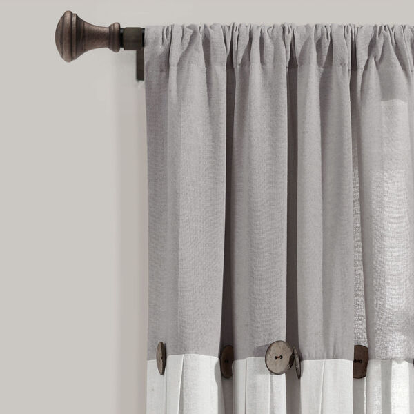 Linen Button Gray and White 40 x 63 In. Single Window Curtain Panel, image 2