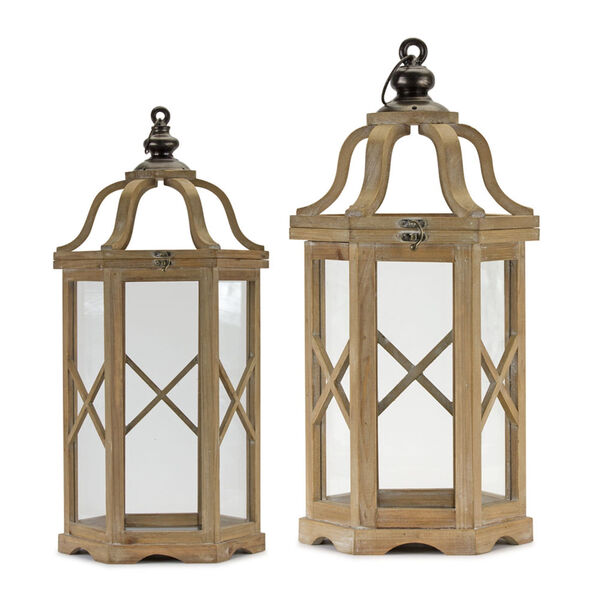 Brown Wood Iron Lantern , Set of Two, image 1