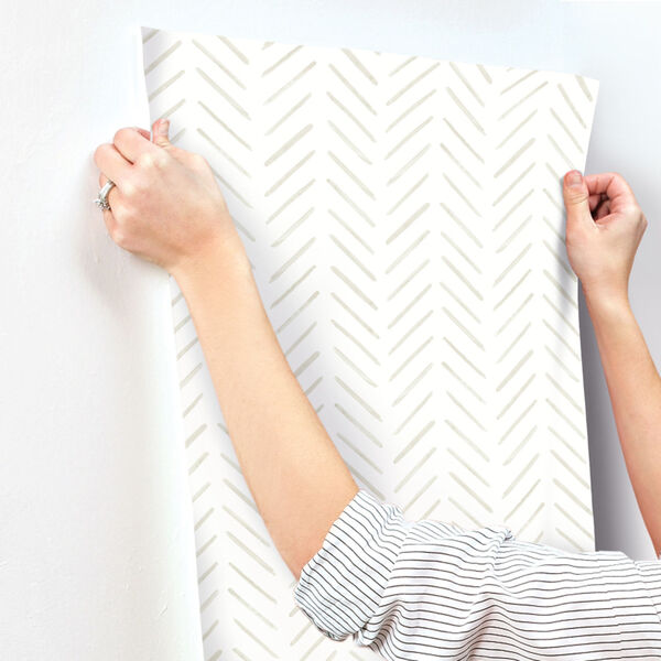 Waters Edge Off White Painted Herringbone Pre Pasted Wallpaper - SAMPLE SWATCH ONLY, image 4