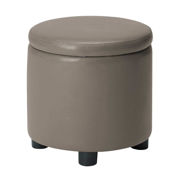 Designs4Comfort Taupe Gray Faux Leather Round Accent Storage Ottoman, image 1