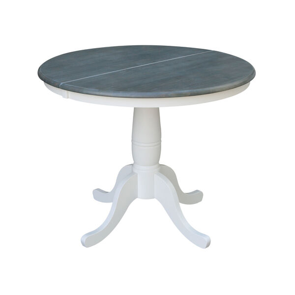 White and Heather Gray 36-Inch Width Round Top Dining Height Pedestal Table With 12-Inch Leaf, image 1