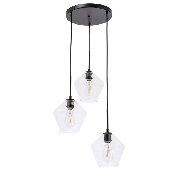 Gene Black 18-Inch Three-Light Pendant with Clear Glass, image 5