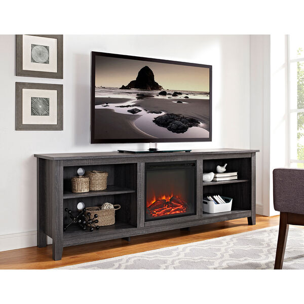 70-Inch Wood Media TV Stand Console with Fireplace - Charcoal, image 2