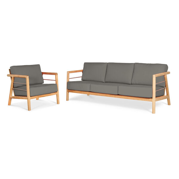 Aalto Natural Teak Deep Seating Four-Piece Outdoor Sofa Set with Sunbrella Charcoal Cushion, image 4