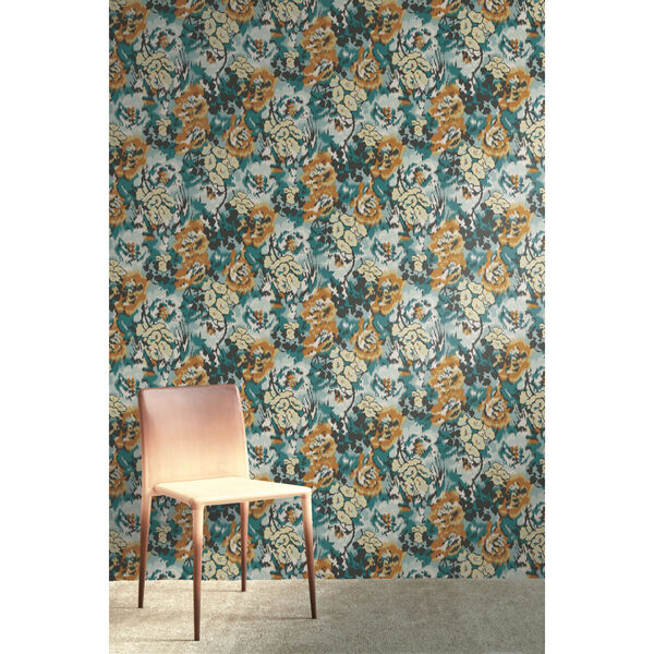 Missoni 4 Teal and Orange Flower Pot Wallpaper, image 1