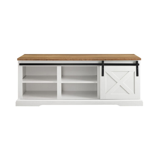 White and Barnwood Entry Bench with Storage, image 1