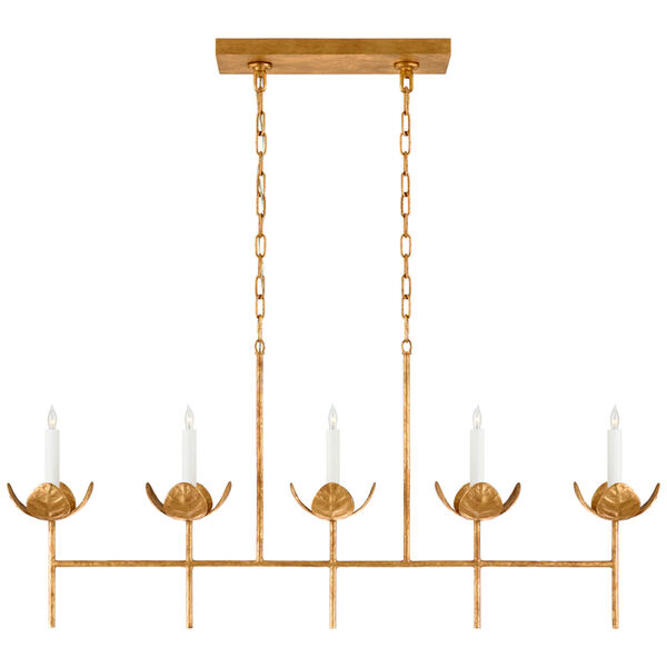 Illana Large Linear Chandelier in Antique Gold Leaf by Julie Neill, image 1