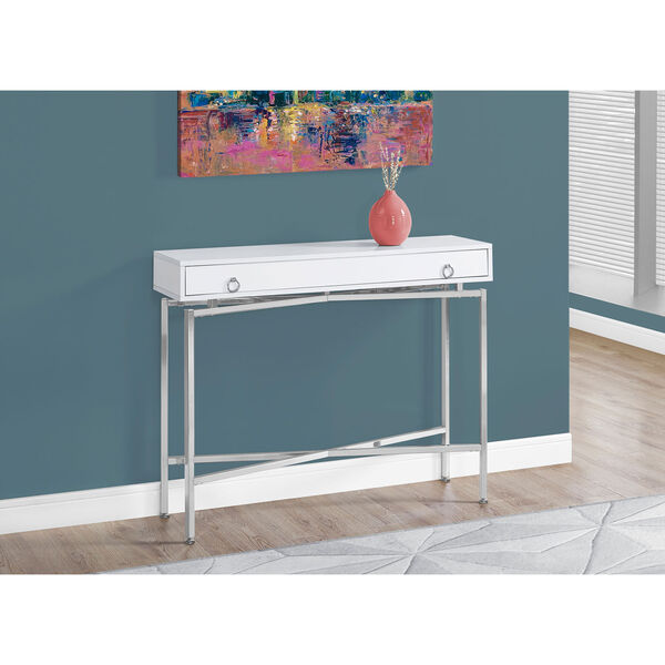 Accent Table - 42L / Glossy White / Chrome Hall Console, image 1
