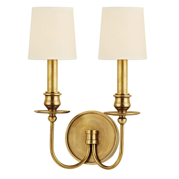 Cohasset Aged Brass Two-Light Wall Sconce with Cream Shade, image 1