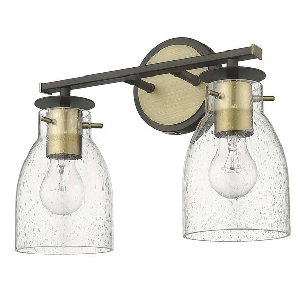 Shelby Oil Rubbed Bronze and Antique Brass Two-Light Bath Vanity with Clear Seedy Glass, image 4