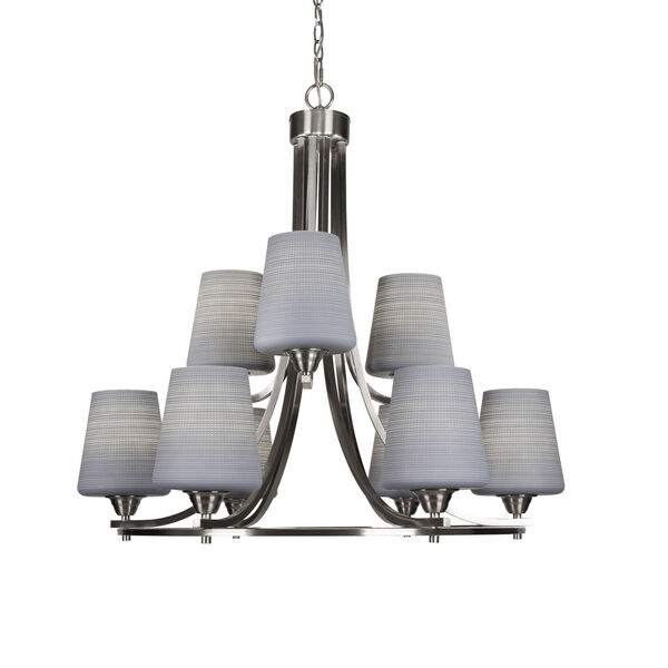 Paramount Brushed Nickel 31-Inch Nine-Light Chandelier with Gray Matrix Glass Shade, image 1