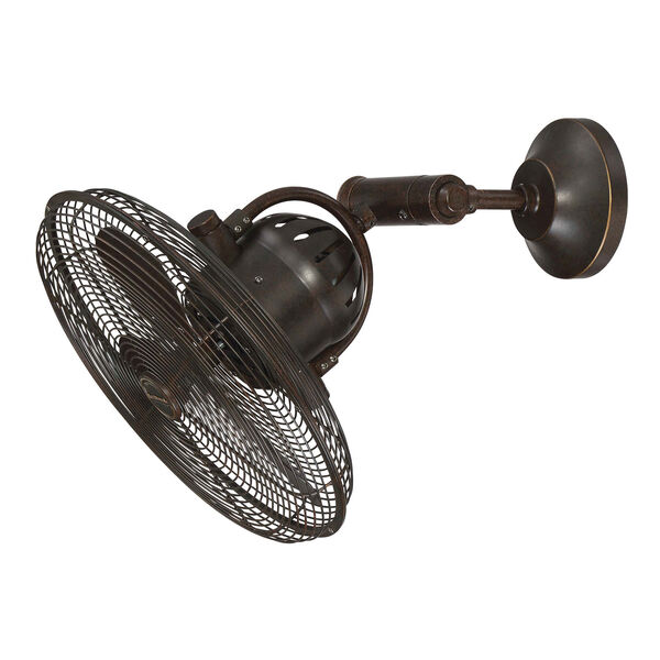 Bellows Aged Bronze Textured 14-Inch Cage Wall Fan with Three Blades, image 1