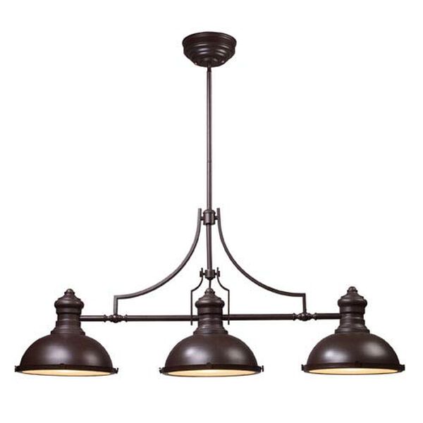 Chadwick Oiled Bronze Three-Light Billiard/Island Pendant with Frosted Glass Diffuser, image 1