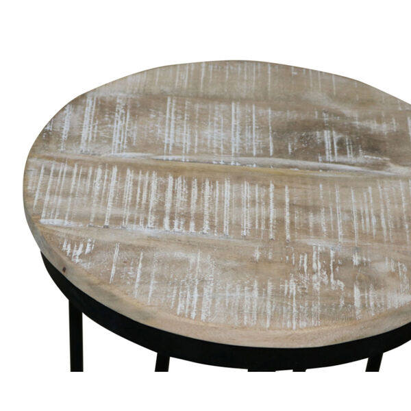 Outbound Natural and Black Round Chairside Table with Wooden Top, image 3