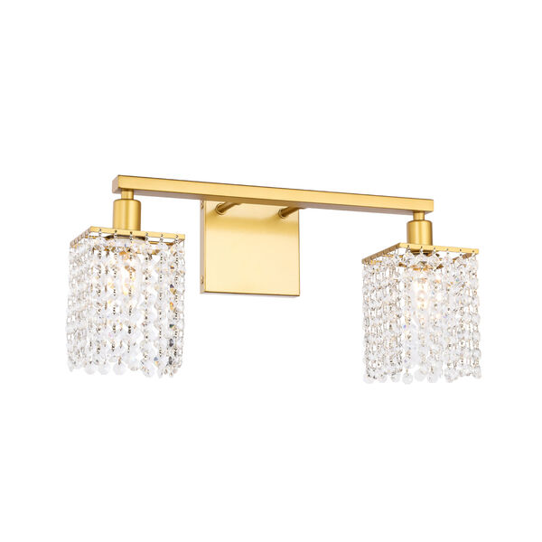 Phineas Brass Two-Light Bath Vanity with Clear Crystals, image 4