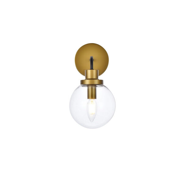 Hanson Black and Brass and Clear Shade One-Light Bath Vanity, image 1