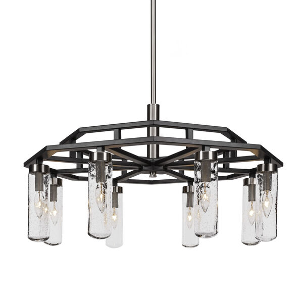 Salinda Matte Black and Brushed Nickel Eight-Light Chandelier with Clear Bubble Glass, image 1
